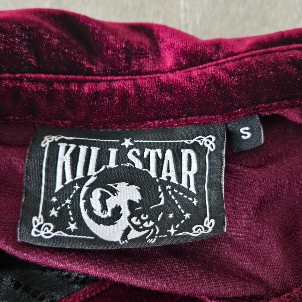 Killstar Burgundy Velvet Lace-Trim Mini Dress - Picture 9 of 13